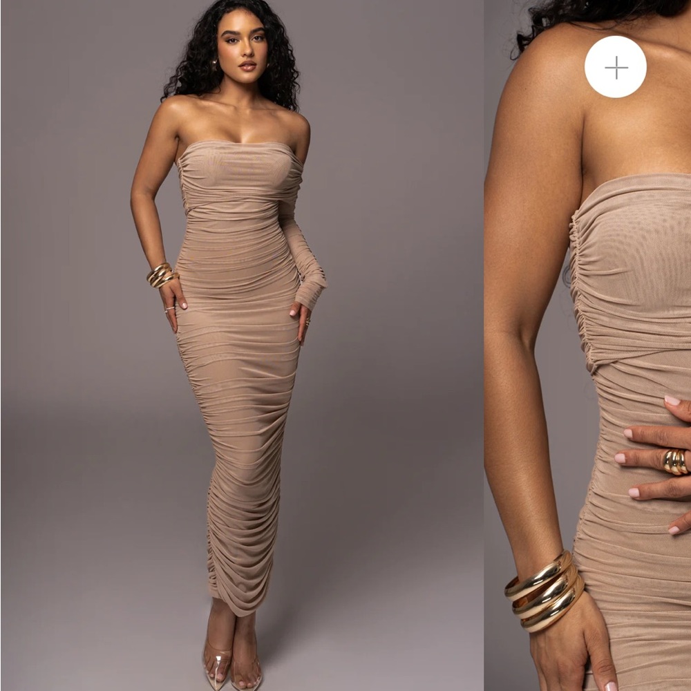 Beige ruched dress